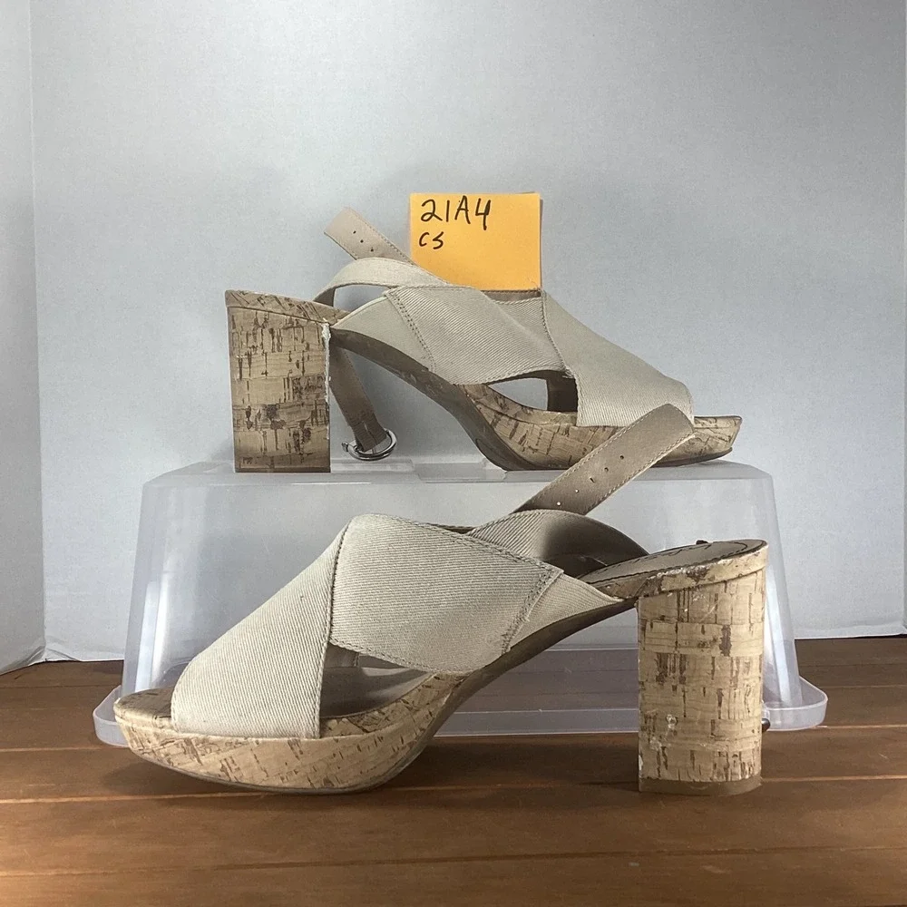 LifeStride Women's Lara Platform Sandals Cork High Heel‎ Beige US 9.5M